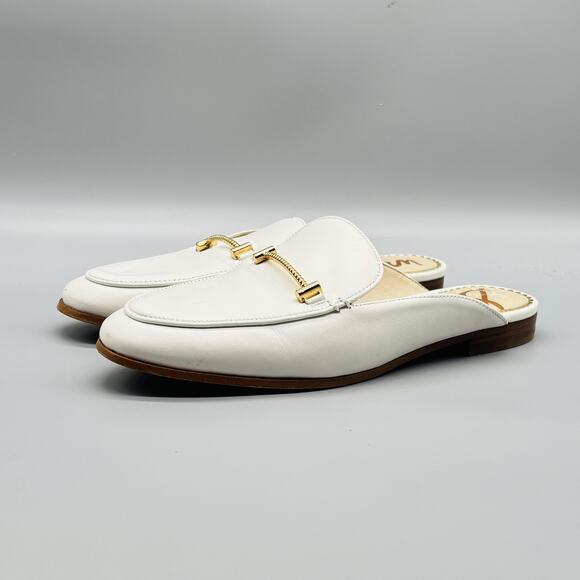 Sam Edelman Shoes Womens 6 White Leather Bit Loafer Mule Slip On Flats Casual - Picture 4 of 11